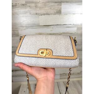 Antonio Melani Womens Tan Leather Gray Herringbone Crossbody Bag Wallet Set